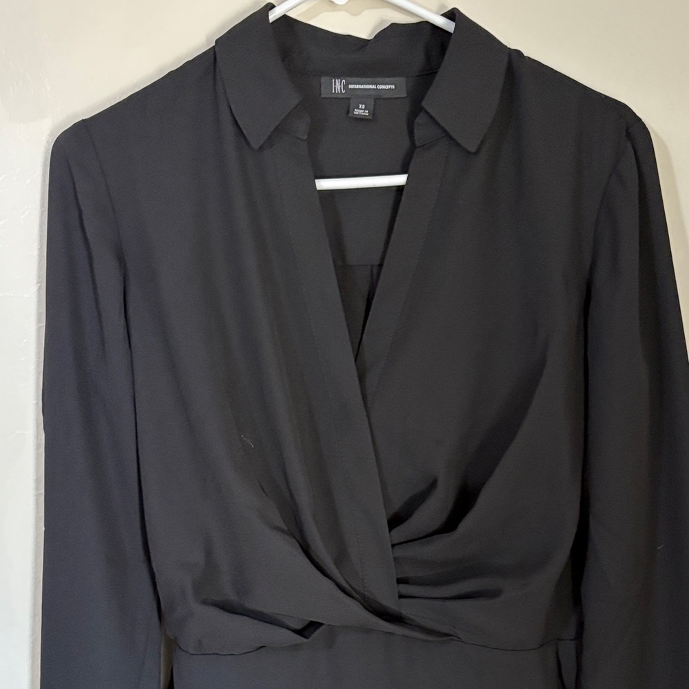 INC International Concepts Elegant Black Wrap Mini Dress - Picture 4 of 7